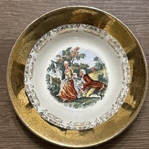 Used Vintage Crest-O-Gold SABIN Warranted 22K Gold 8" Bowl with courting scene